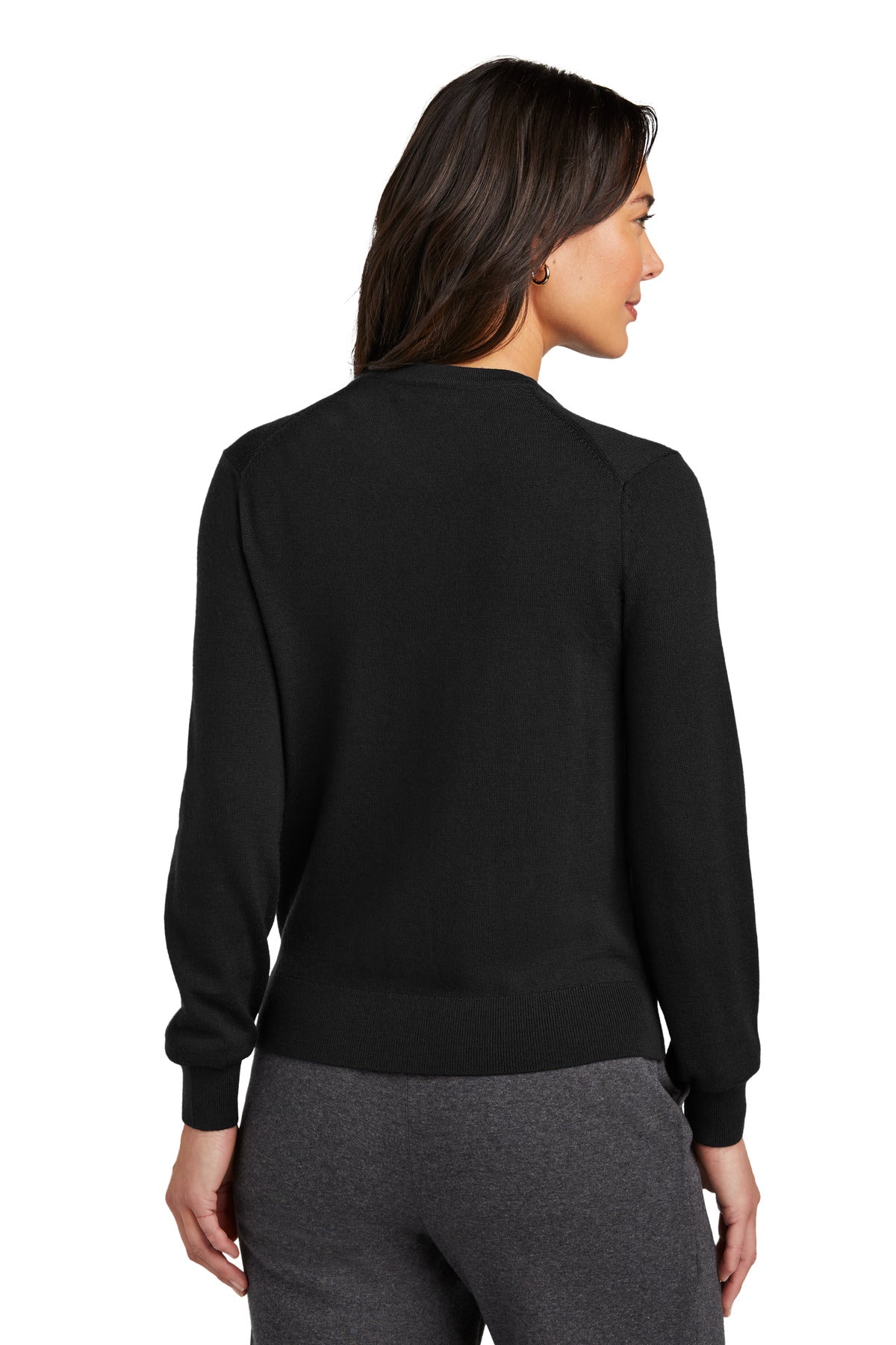 Custom Embroidered Brooks Brothers Women's Washable Merino Cardigan Sweater BB18413,Deep Black