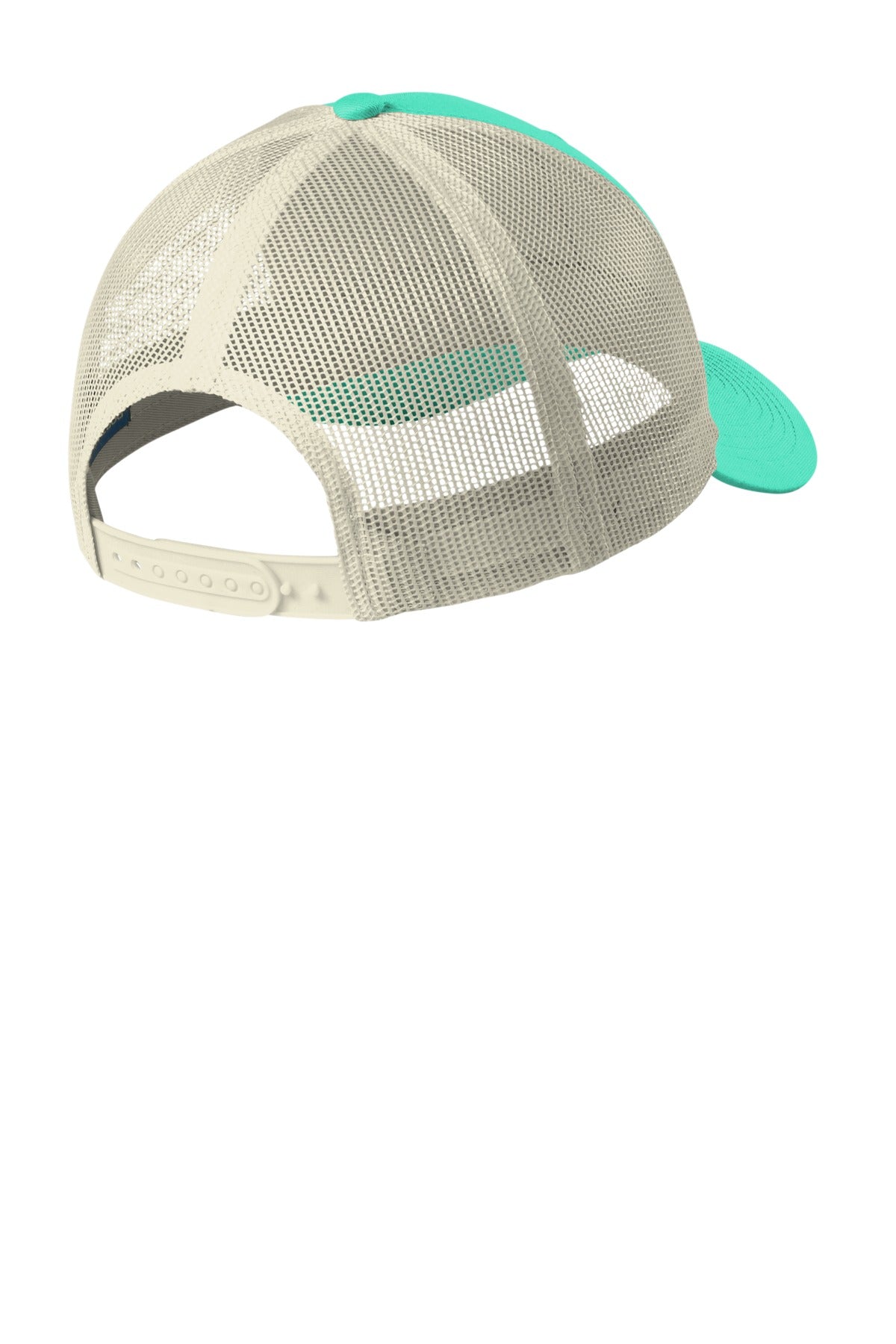 Custom Embroidered Port Authority Caps in Bright Seafoam/ Ecru