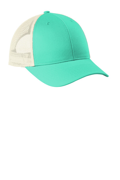 Custom Embroidered Port Authority Caps in Bright Seafoam/ Ecru