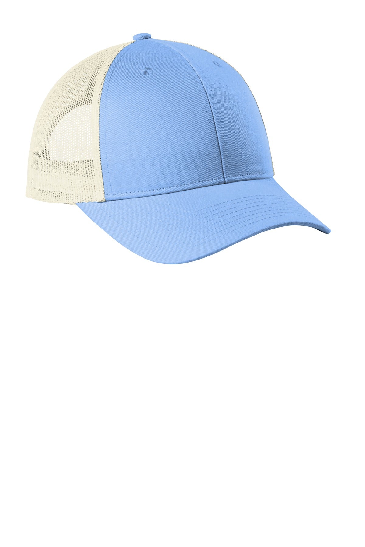 Custom Embroidered Port Authority Caps in Carolina Blue/ Ecru