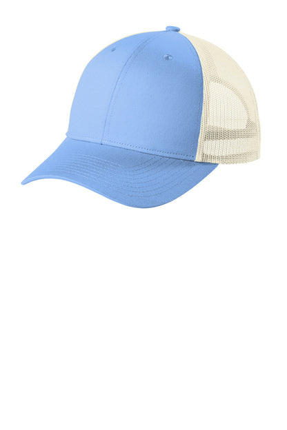 Custom Embroidered Port Authority Caps in Carolina Blue/ Ecru