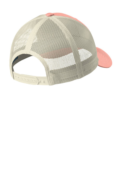 Custom Embroidered Port Authority Caps in Soft Coral/ Ecru
