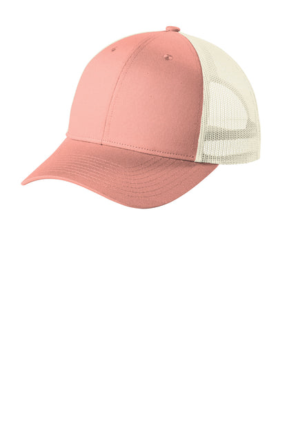 Custom Embroidered Port Authority Caps in Soft Coral/ Ecru