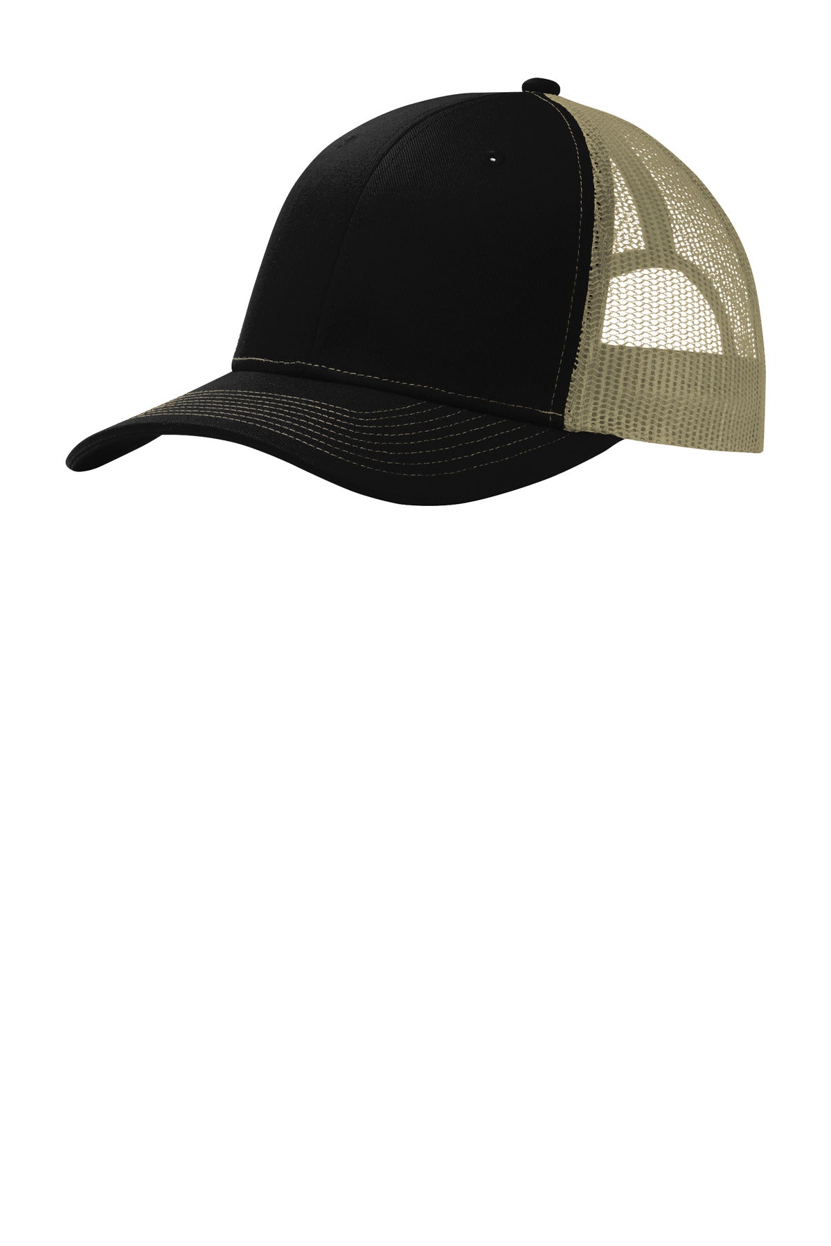 Custom Embroidered Port Authority Caps in Black/ Tan