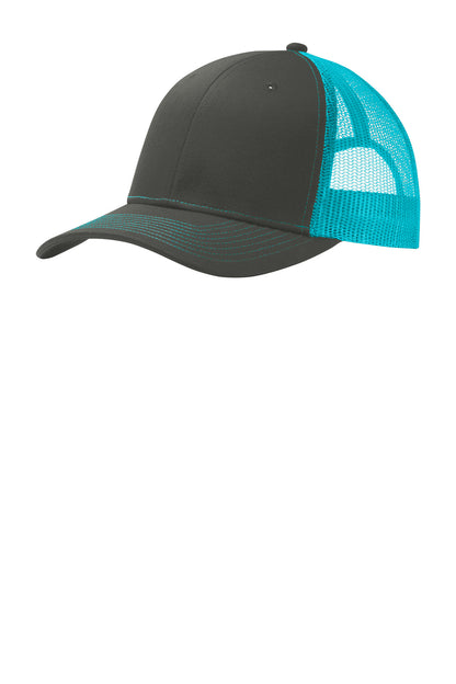 Custom Embroidered Port Authority Caps in Grey Steel/ Neon Blue