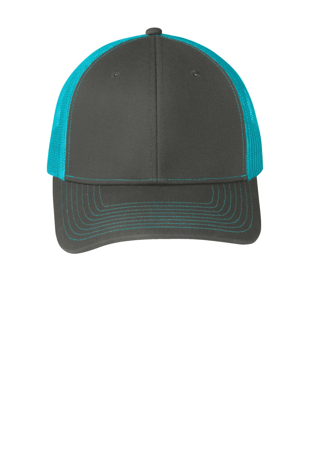 Custom Embroidered Port Authority Caps in Grey Steel/ Neon Blue