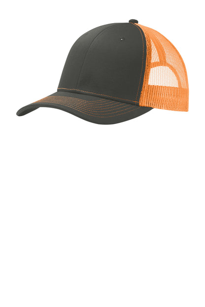 Custom Embroidered Port Authority Caps in Grey Steel/ Neon Orange