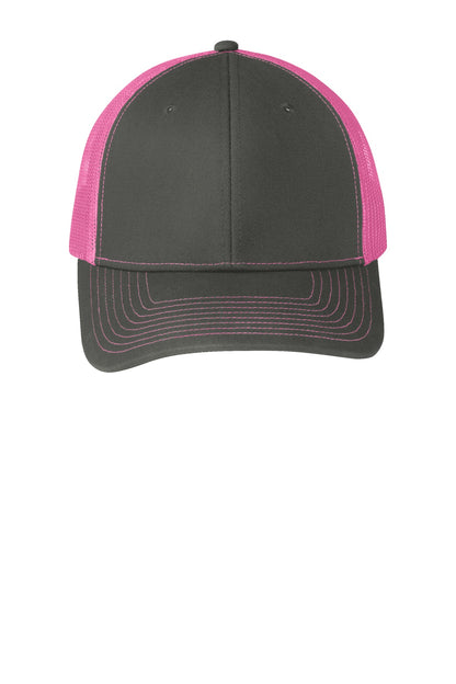 Custom Embroidered Port Authority Caps in Grey Steel/ Neon Pink