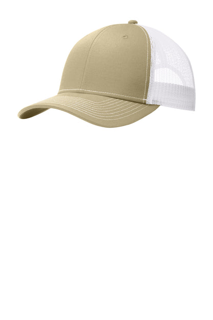 Custom Embroidered Port Authority Caps in Light Khaki/ White