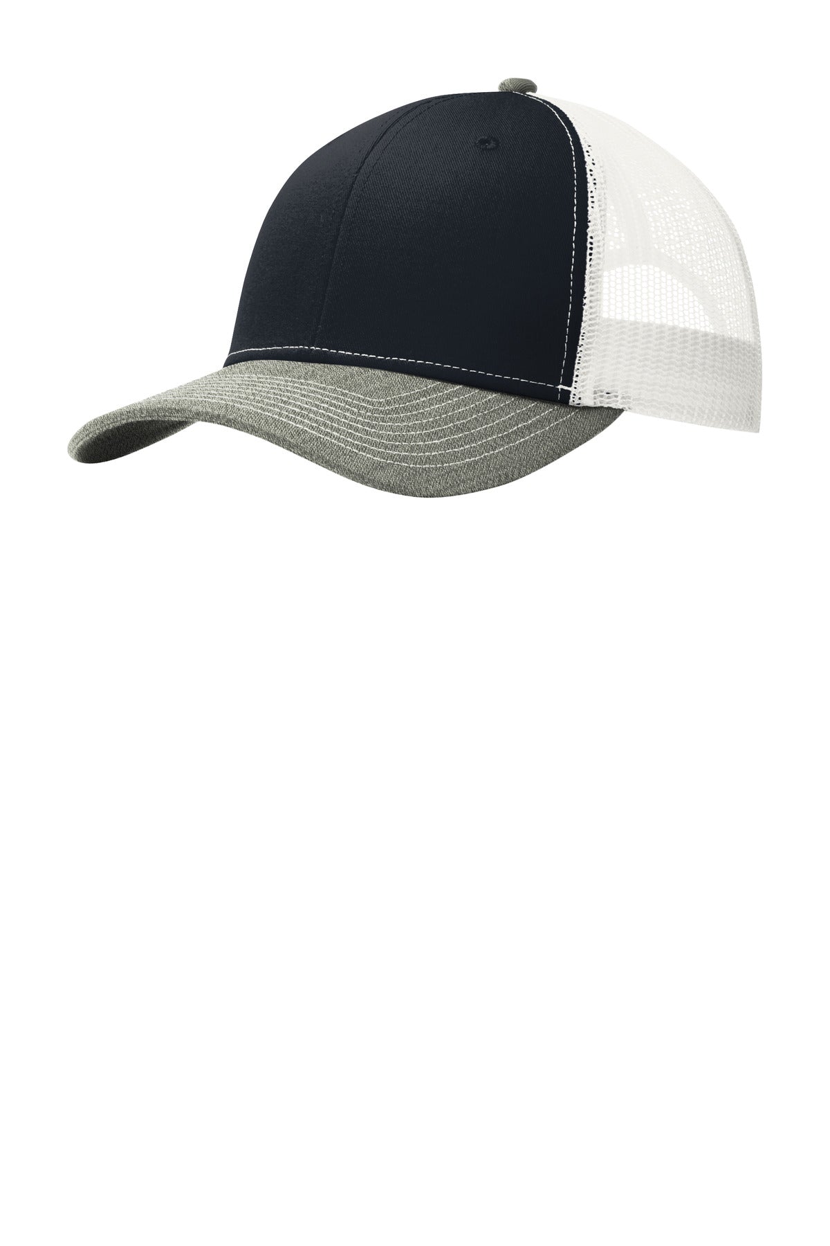 Custom Embroidered Port Authority Caps in Rich Navy/ Heather Grey/ White