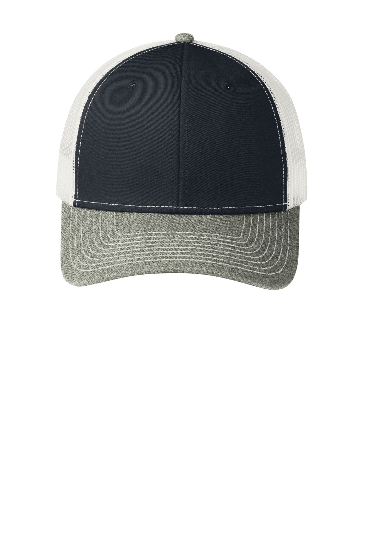 Custom Embroidered Port Authority Caps in Rich Navy/ Heather Grey/ White
