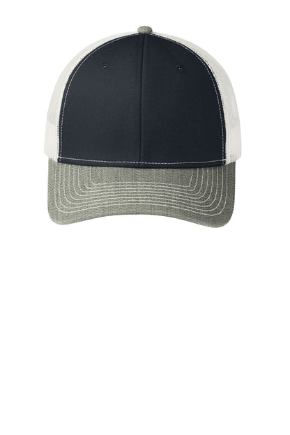 Custom Embroidered Port Authority Caps in Rich Navy/ Heather Grey/ White