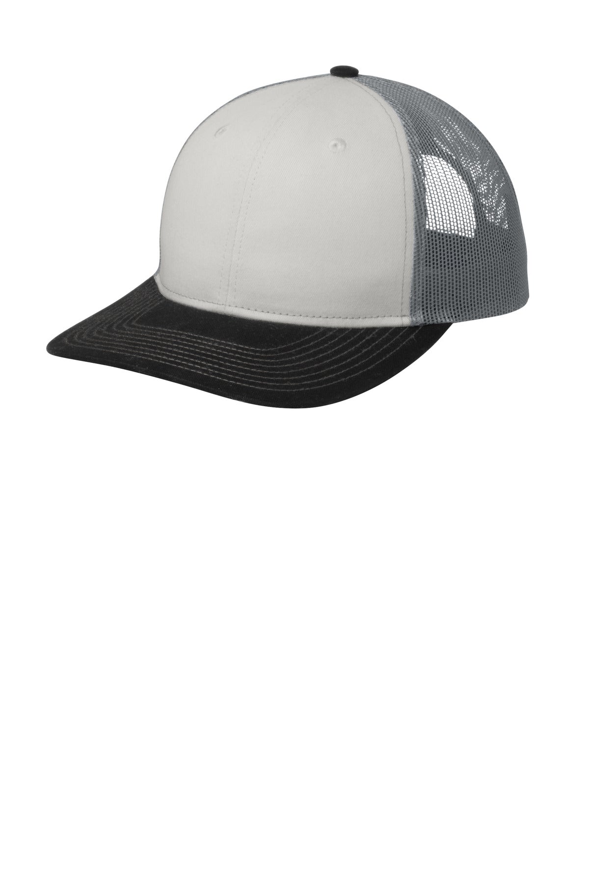 Custom Embroidered Port Authority Caps in White/ Black/ Gusty Grey