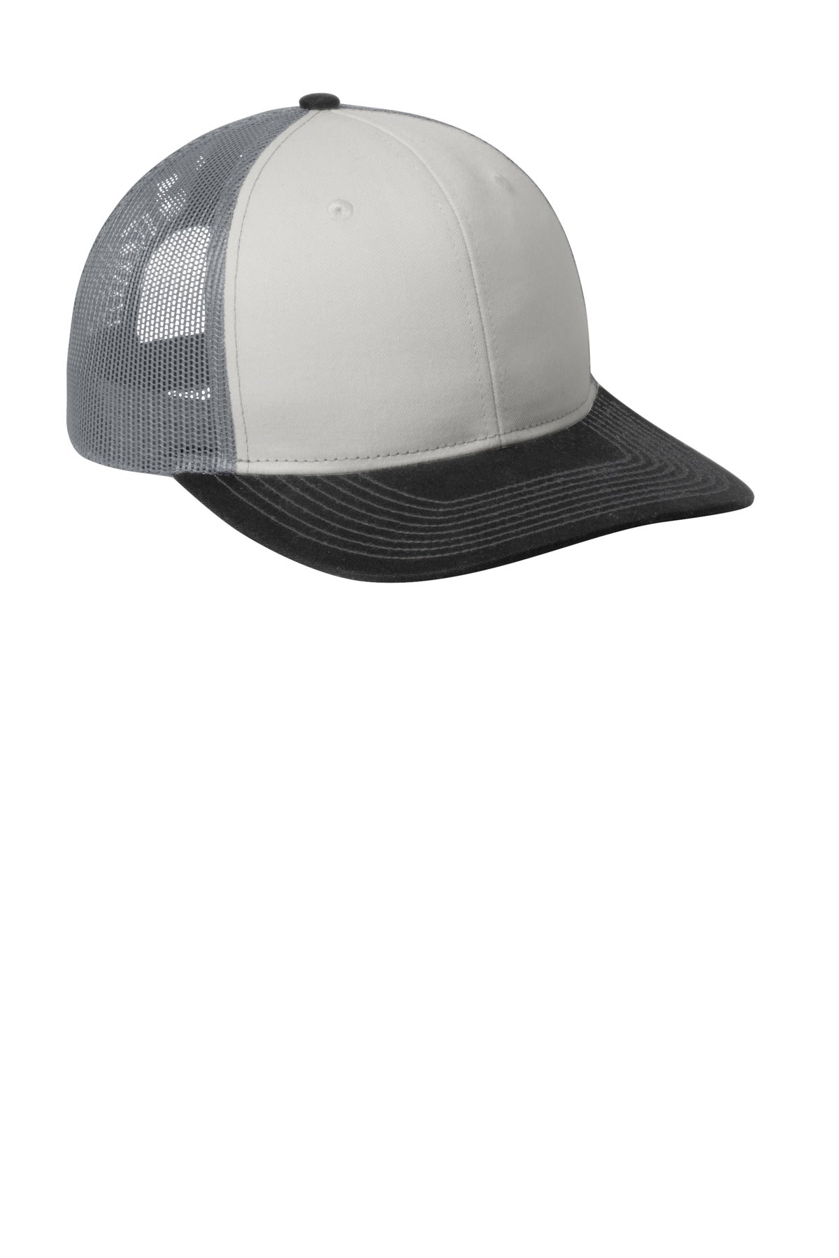 Custom Embroidered Port Authority Caps in White/ Black/ Gusty Grey