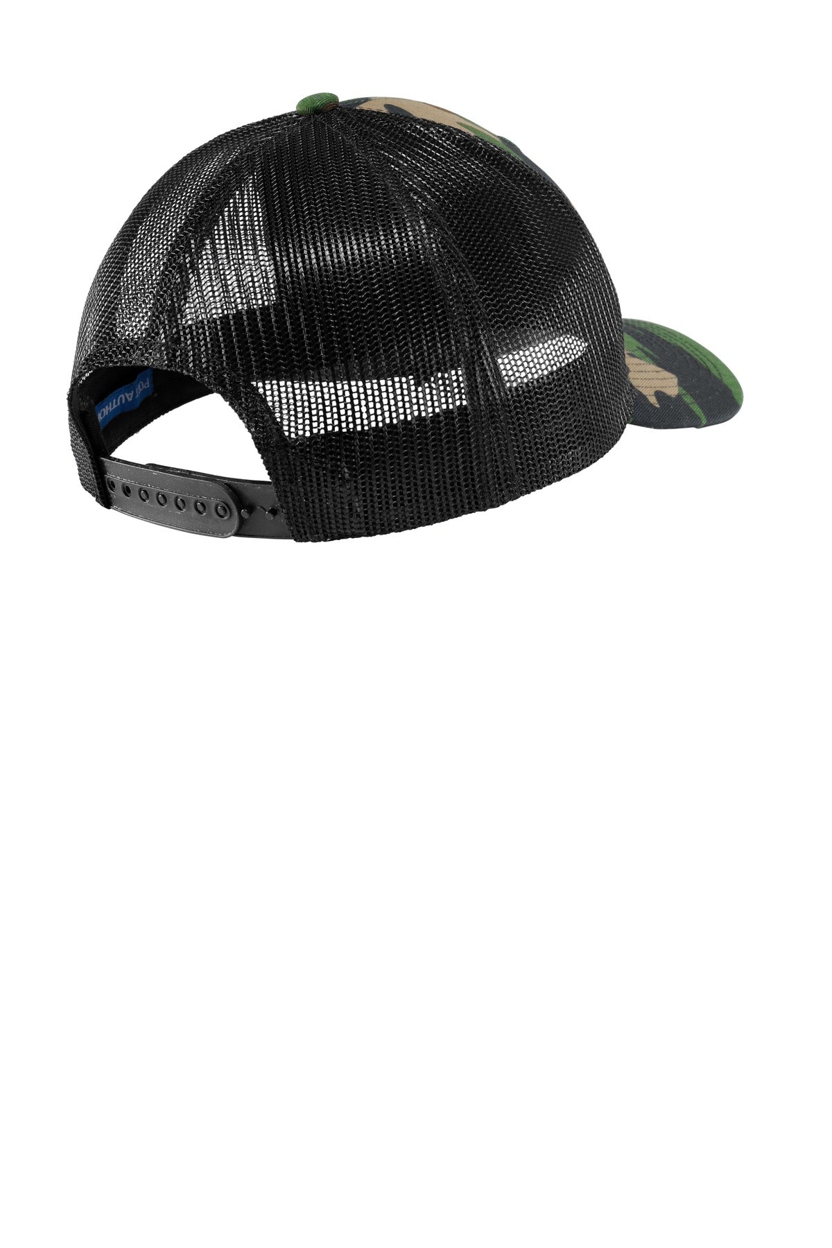 Custom Embroidered Port Authority Caps in Woodland Camo/ Black