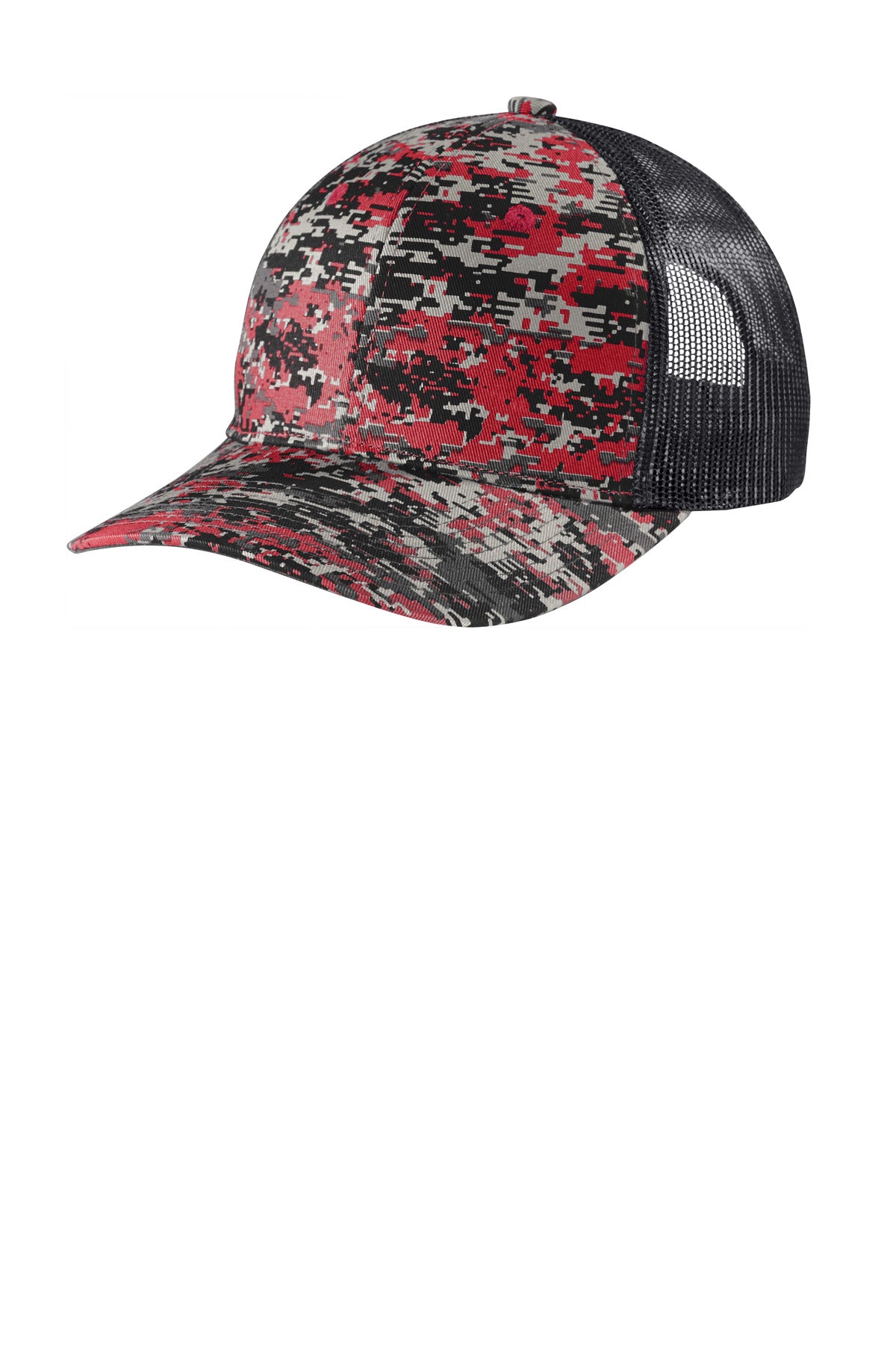 Custom Embroidered Port Authority Caps in Flame Red Digi/ Grey Steel