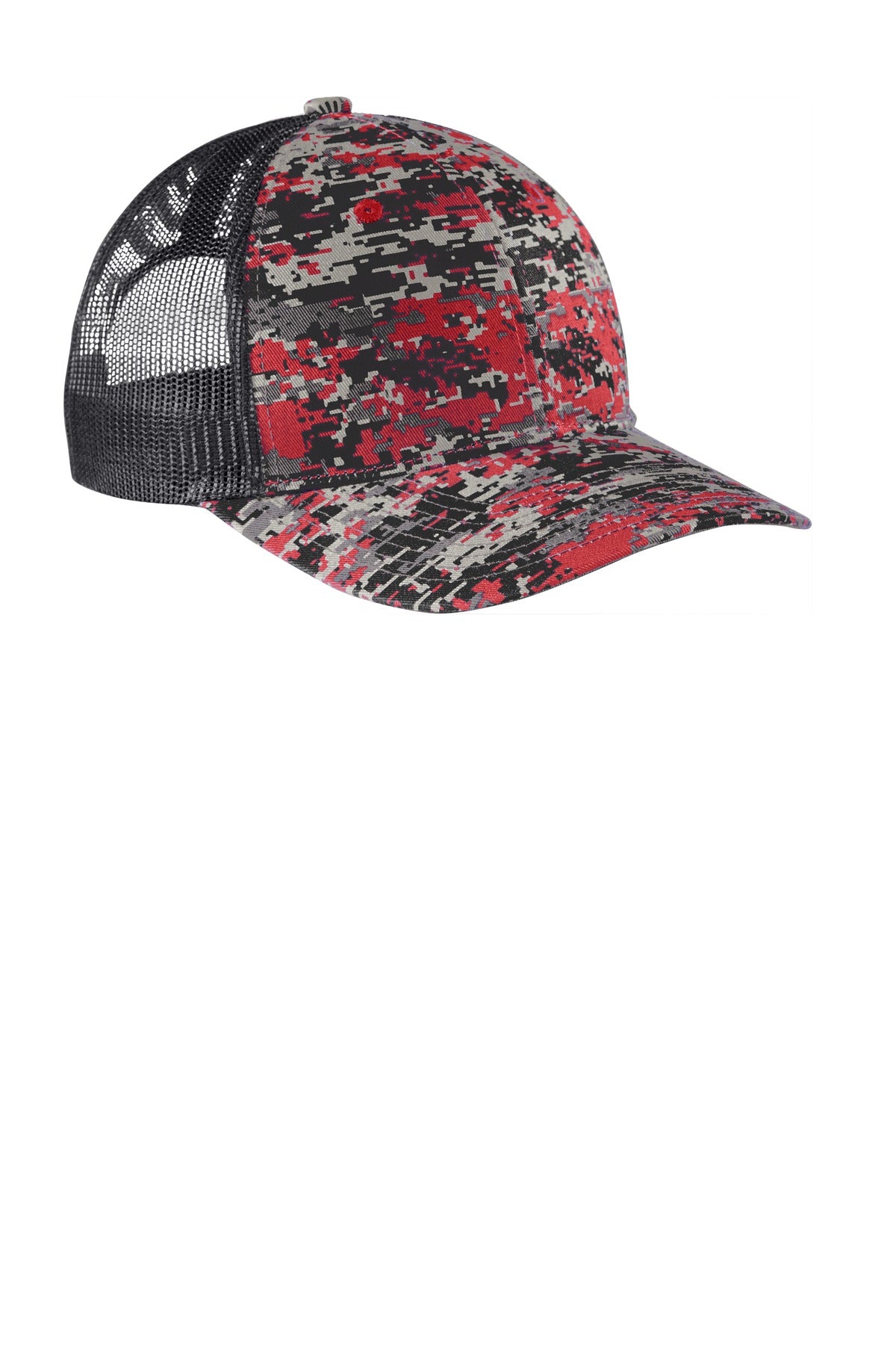 Custom Embroidered Port Authority Caps in Flame Red Digi/ Grey Steel