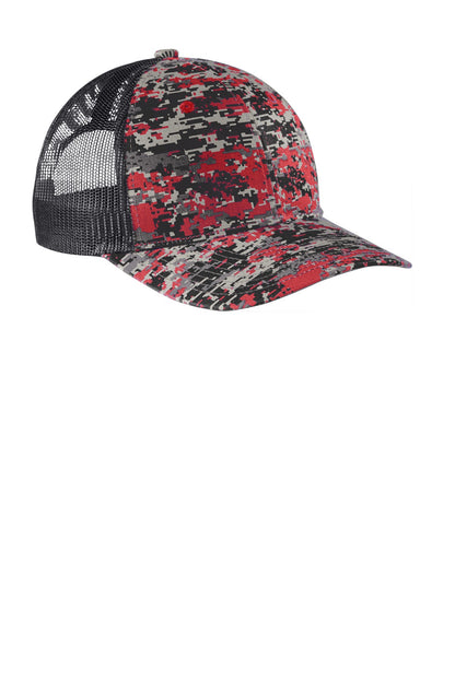 Custom Embroidered Port Authority Caps in Flame Red Digi/ Grey Steel