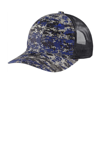 Custom Embroidered Port Authority Caps in Patriot Blue Digi/ Grey Steel