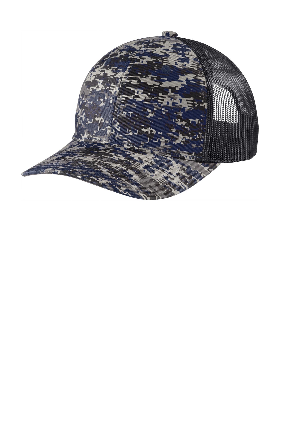 Custom Embroidered Port Authority Caps in Rich Navy Digi/ Grey Steel