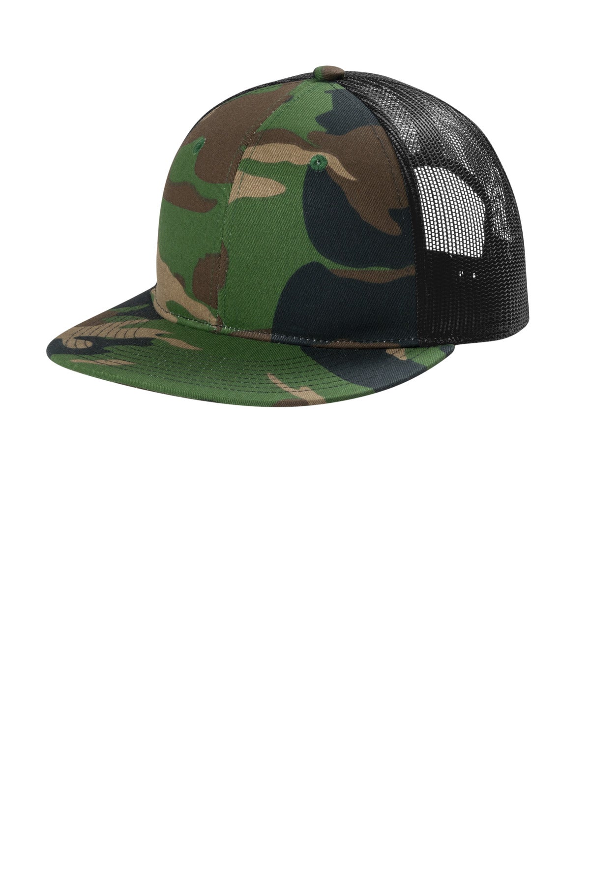 Custom Embroidered Port Authority Caps in Woodland Camo/ Black