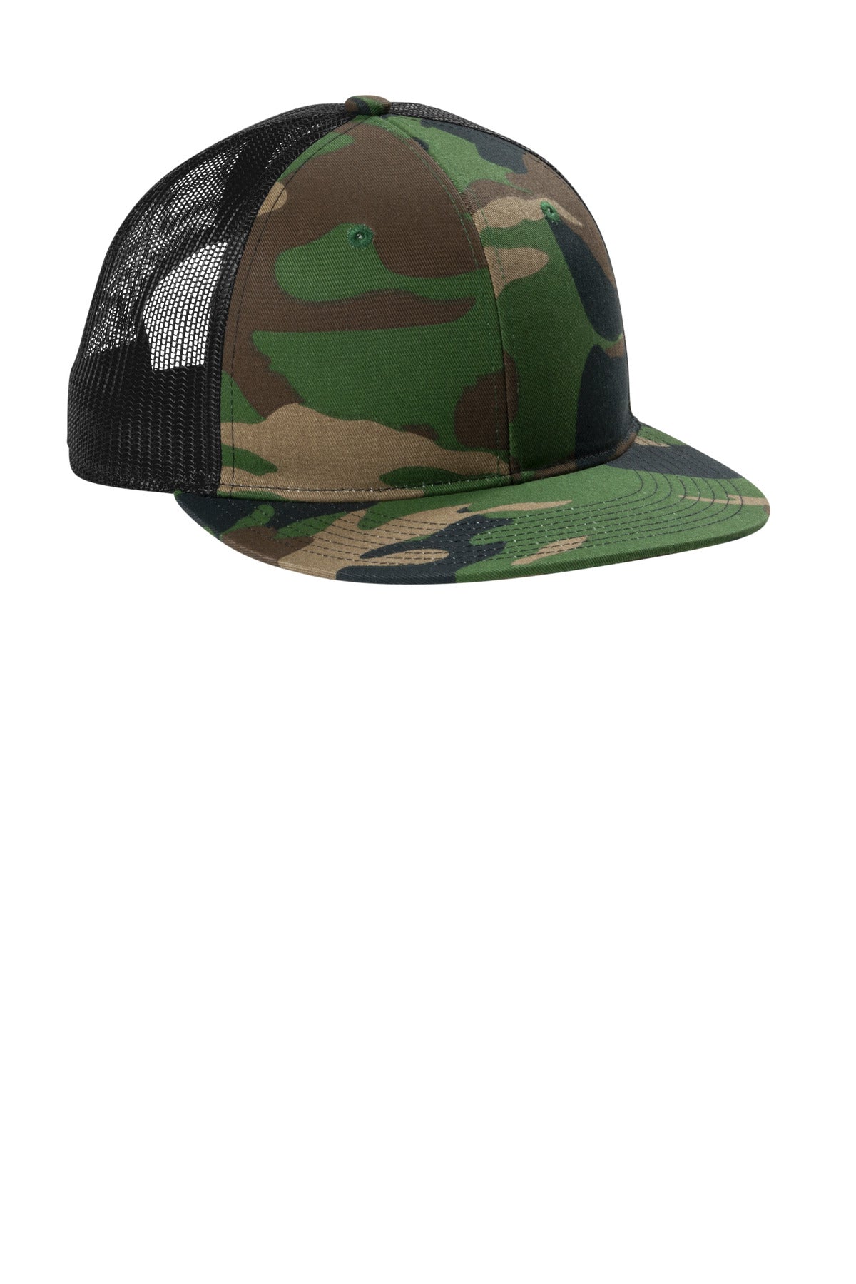 Custom Embroidered Port Authority Caps in Woodland Camo/ Black