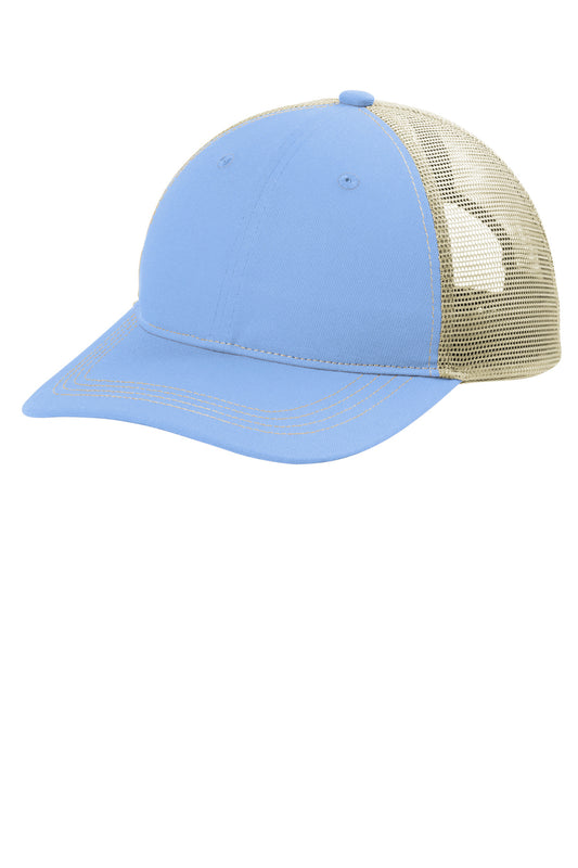 Custom Embroidered Port Authority Caps in Carolina Blue/ Tan