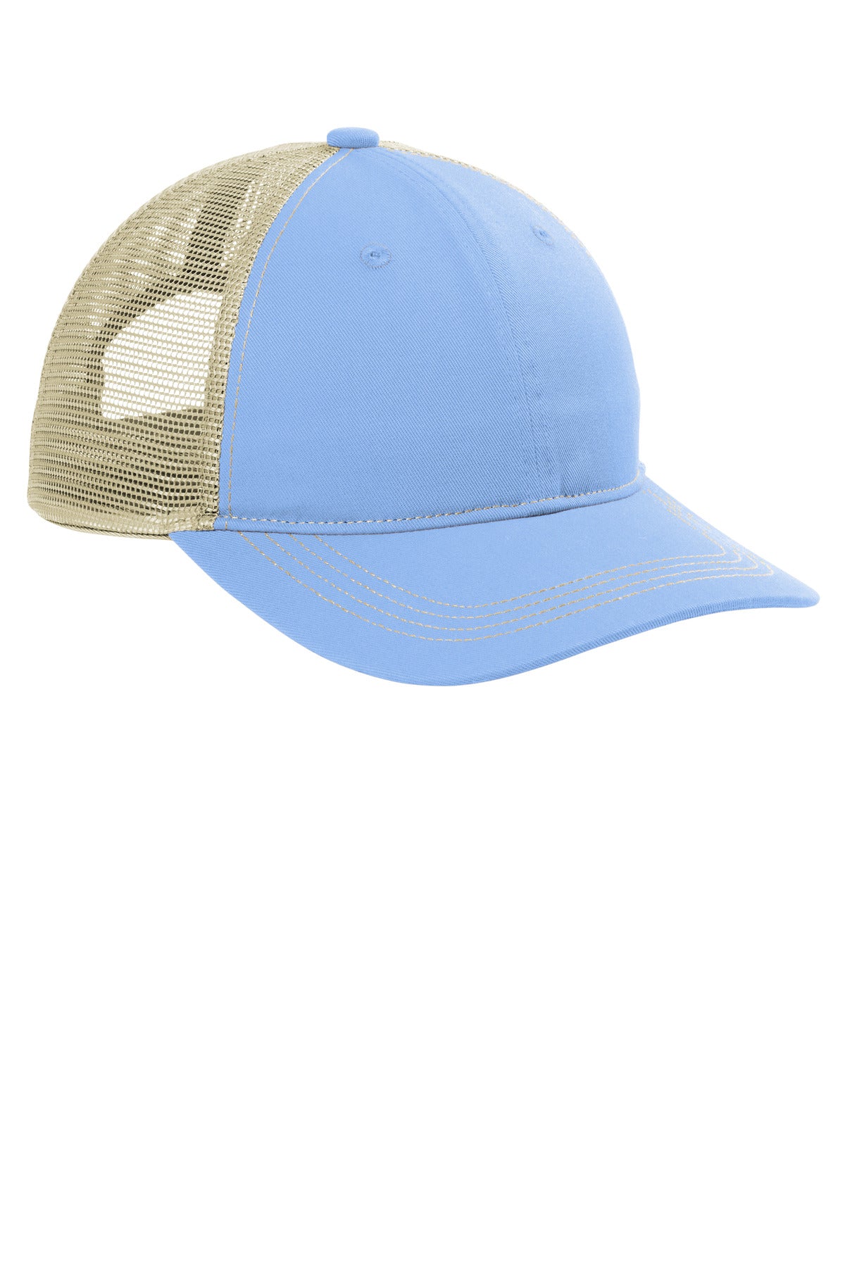 Custom Embroidered Port Authority Caps in Carolina Blue/ Tan