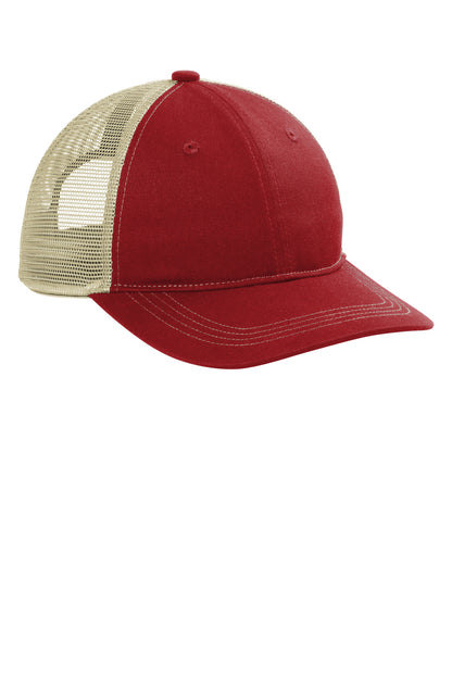 Custom Embroidered Port Authority Caps in Flame Red/ Tan
