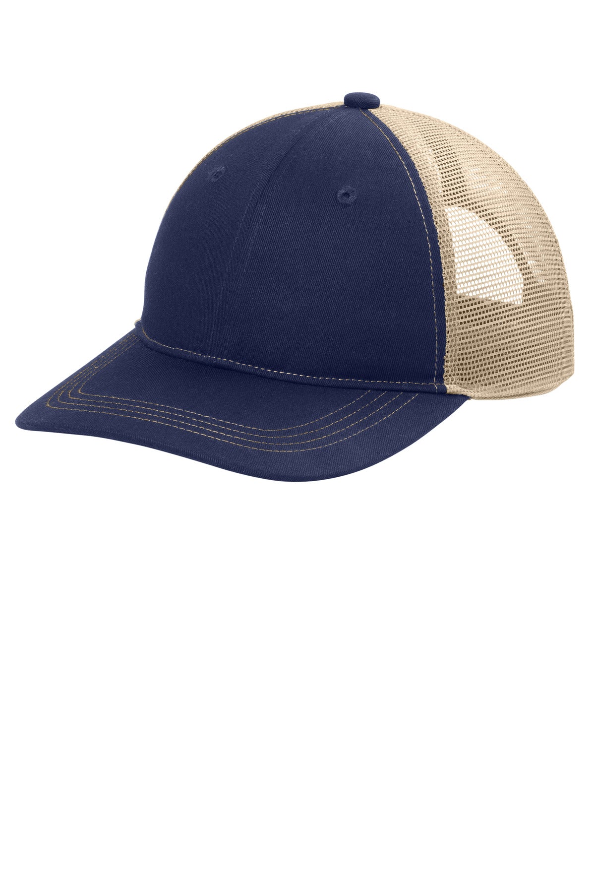 Custom Embroidered Port Authority Caps in True Navy/ Tan