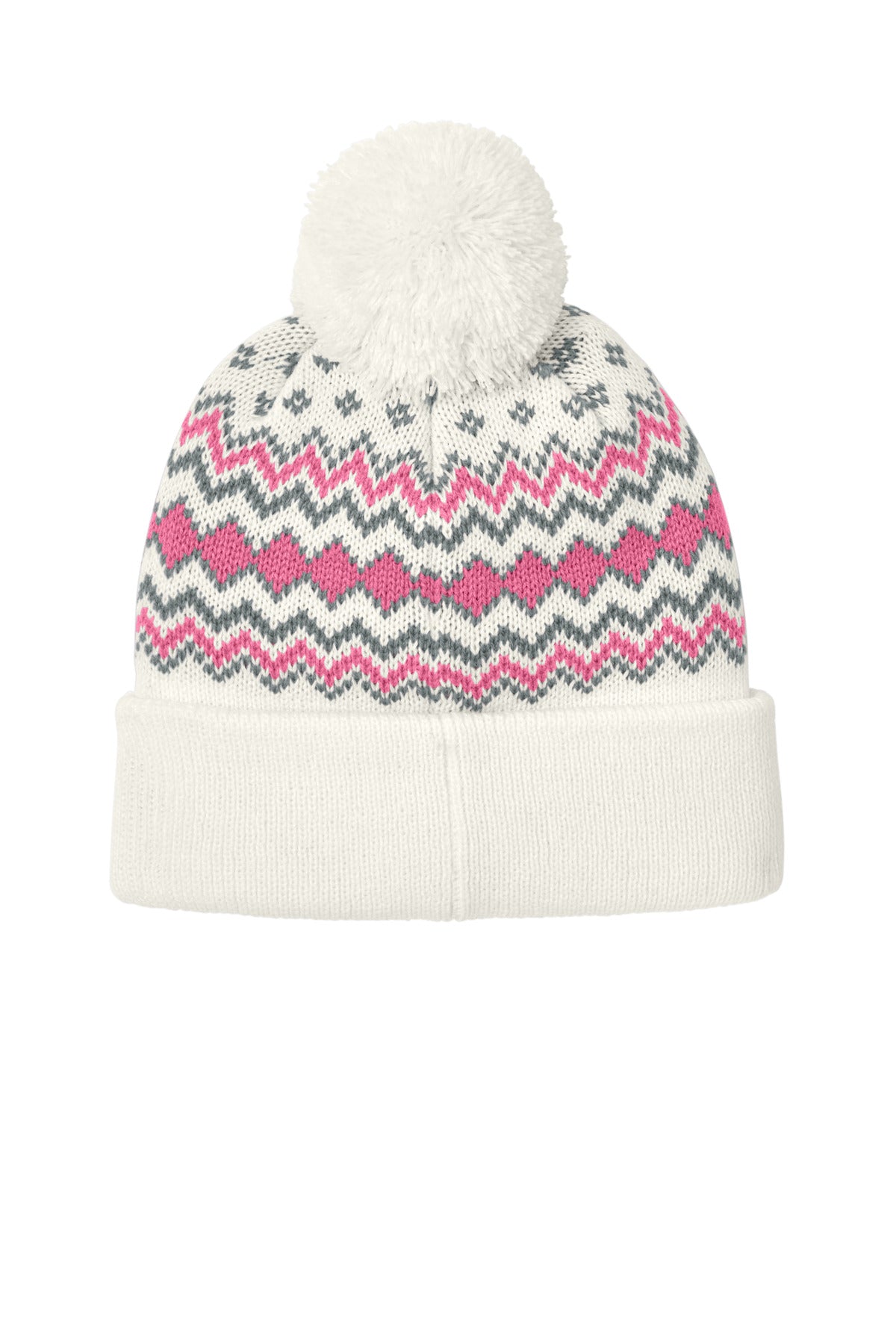Custom Embroidered Port Authority Caps in Marshmallow/ Awareness Pink/ Gusty Grey
