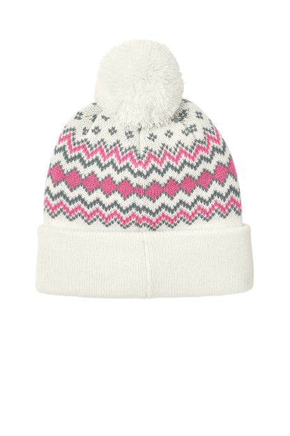 Custom Embroidered Port Authority Caps in Marshmallow/ Awareness Pink/ Gusty Grey