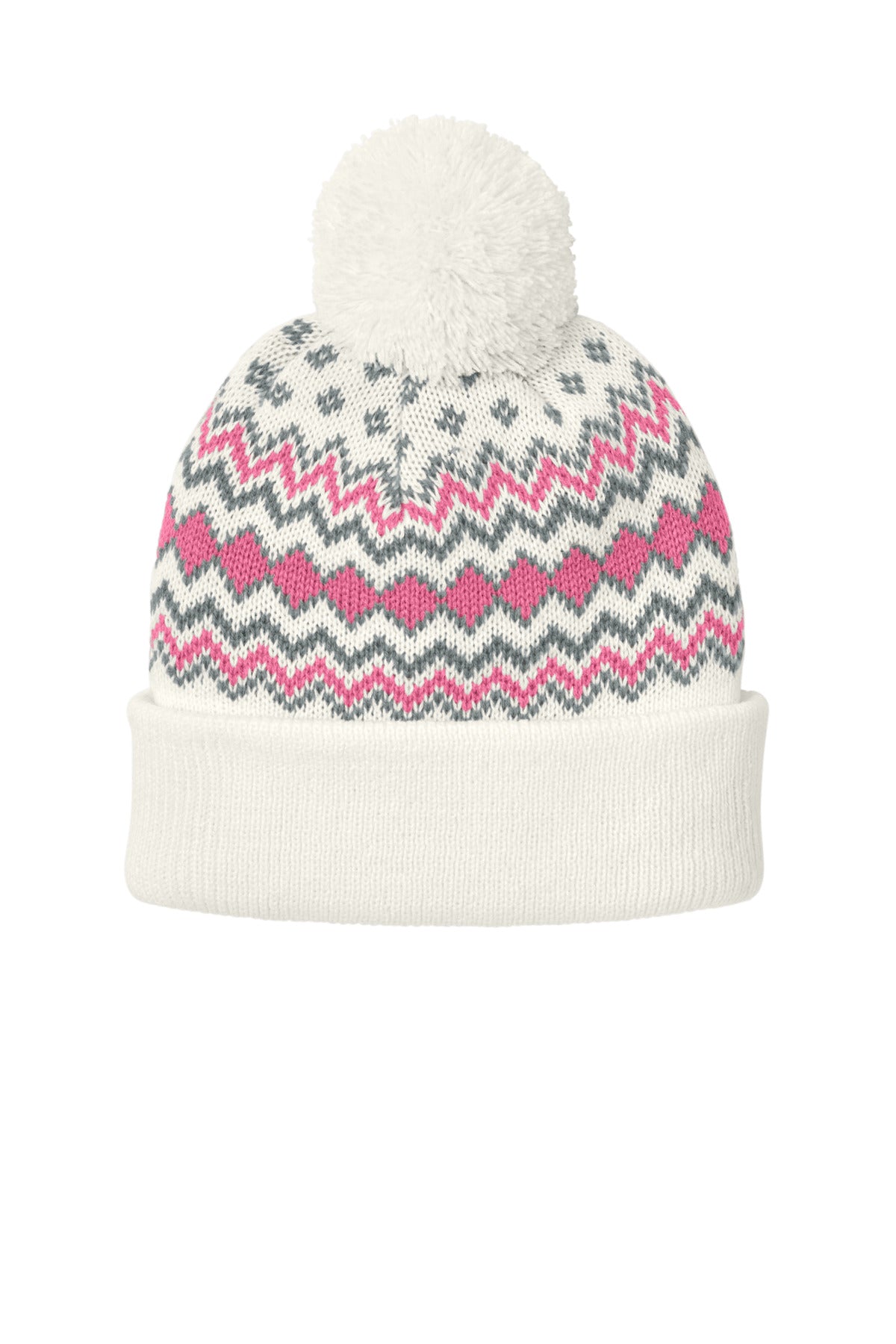 Custom Embroidered Port Authority Caps in Marshmallow/ Awareness Pink/ Gusty Grey