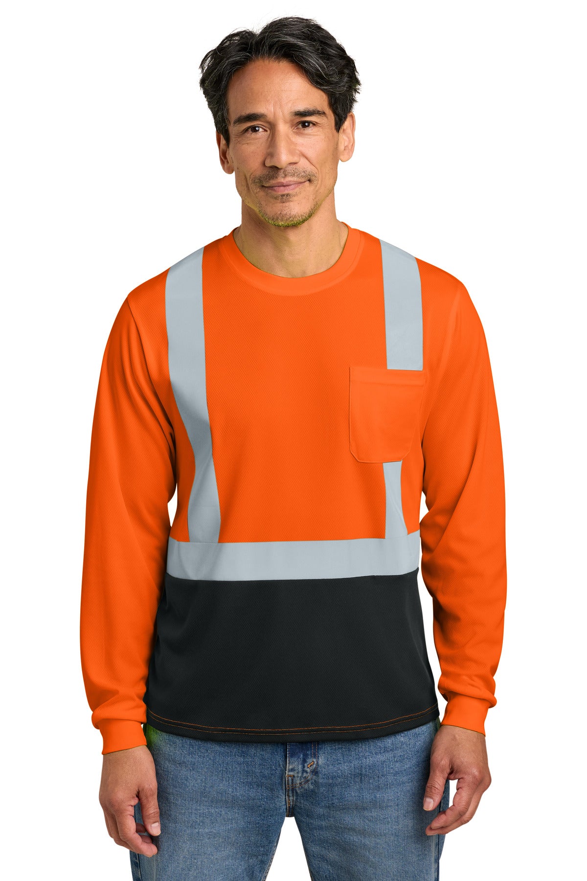 Custom Embroidered CornerStone T-Shirts  in Safety Orange/ Black