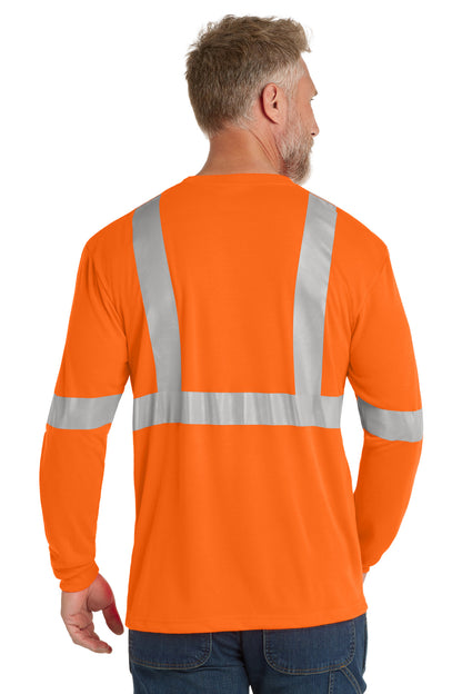 Custom Embroidered CornerStone ANSI 107 Class 2 Long Sleeve Safety T-Shirt. CS401LS,Safety Orange/ Reflective