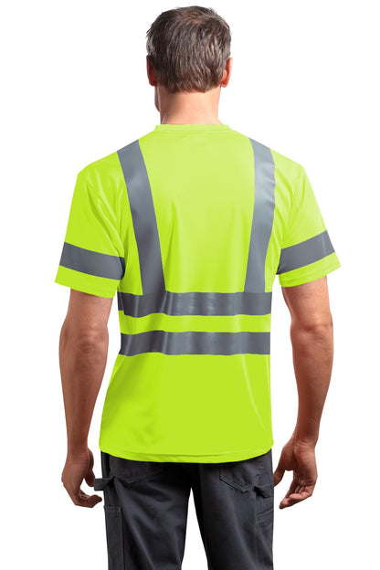 Custom Embroidered CornerStone - ANSI 107 Class 3 Short Sleeve Snag-Resistant Reflective T-Shirt. CS408,Safety Yellow