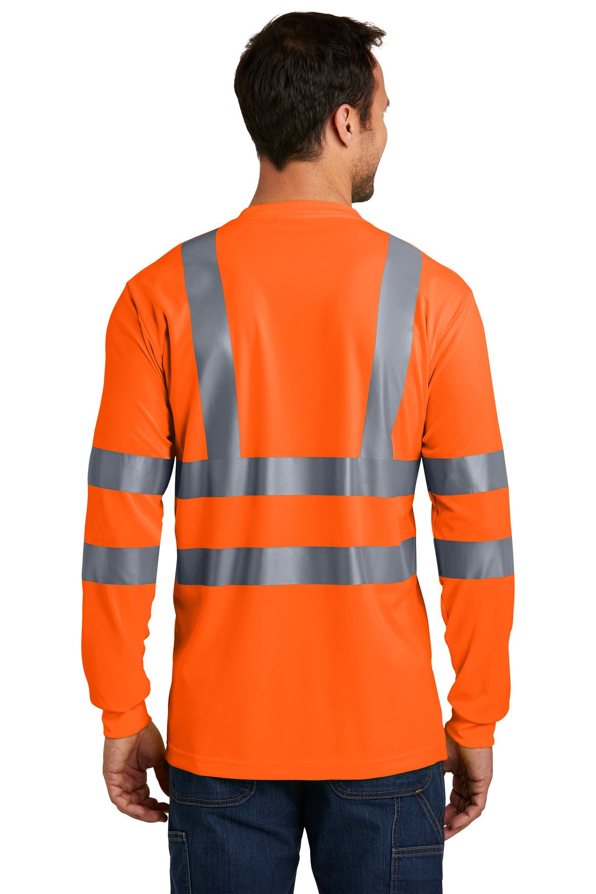 Custom Embroidered CornerStone - ANSI 107 Class 3 Long Sleeve Snag-Resistant Reflective T-Shirt. CS409,Safety Orange