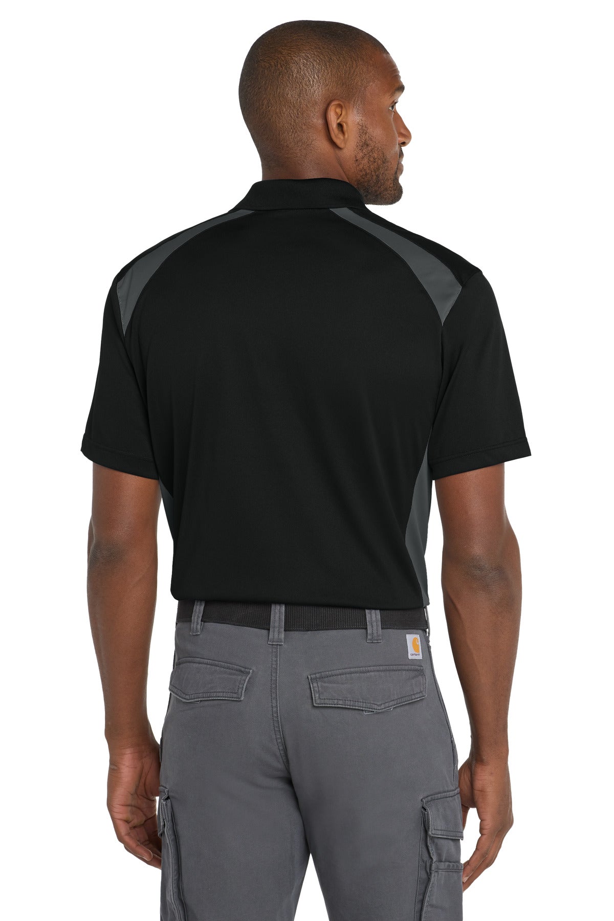 Custom Embroidered CornerStone Select Snag-Proof Two Way Colorblock Pocket Polo. CS416,Black/ Charcoal