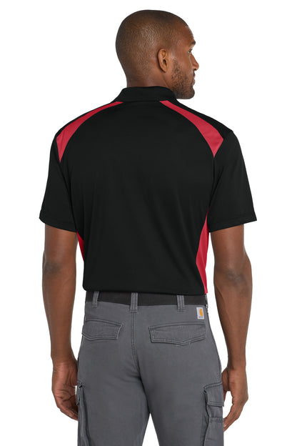 Custom Embroidered CornerStone Select Snag-Proof Two Way Colorblock Pocket Polo. CS416,Black/ Red