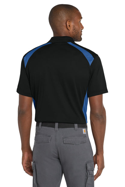 Custom Embroidered CornerStone Select Snag-Proof Two Way Colorblock Pocket Polo. CS416,Black/ Royal