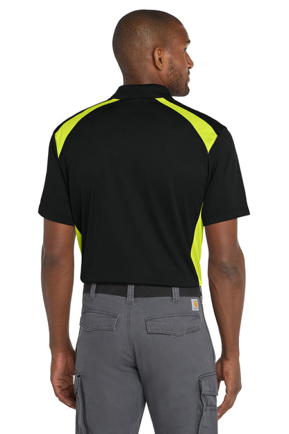 Custom Embroidered CornerStone Select Snag-Proof Two Way Colorblock Pocket Polo. CS416,Black/ Shock Green