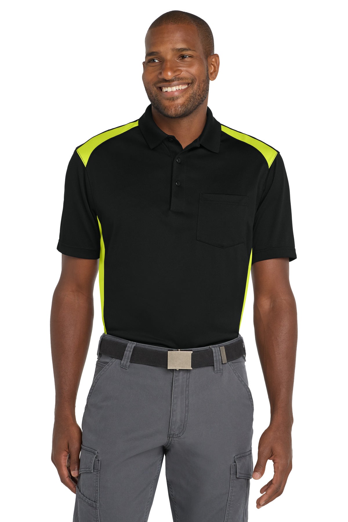 Custom Embroidered CornerStone Polos/Knits in Black/ Shock Green