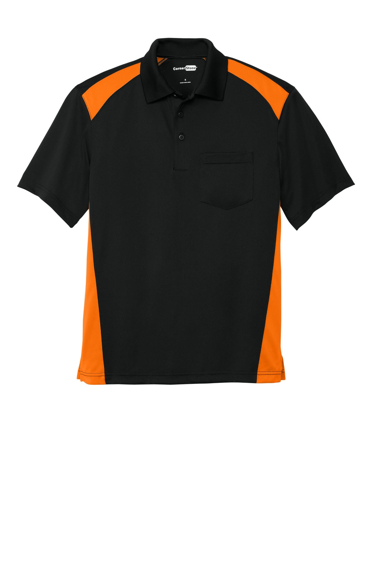 Custom Embroidered CornerStone Polos/Knits in Black/ Shock Orange
