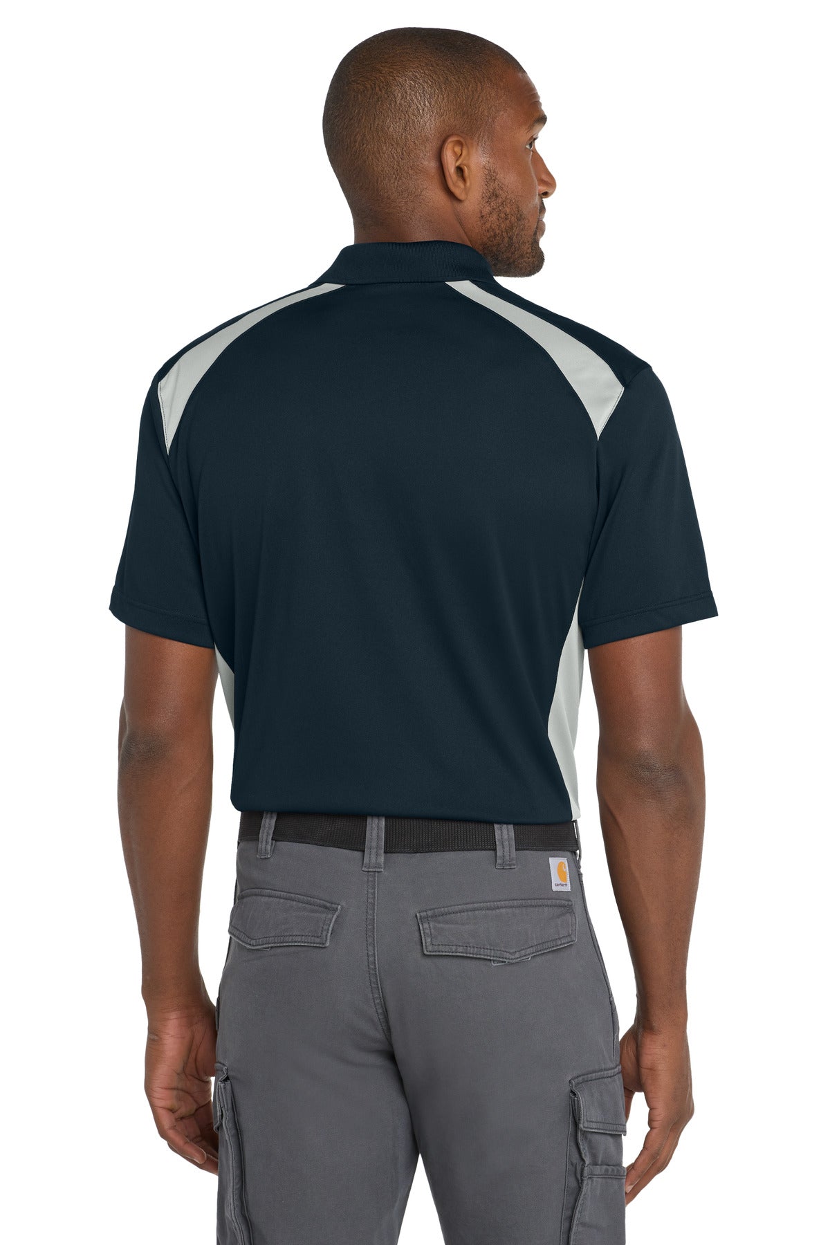 Custom Embroidered CornerStone Select Snag-Proof Two Way Colorblock Pocket Polo. CS416,Dark Navy/ Light Grey