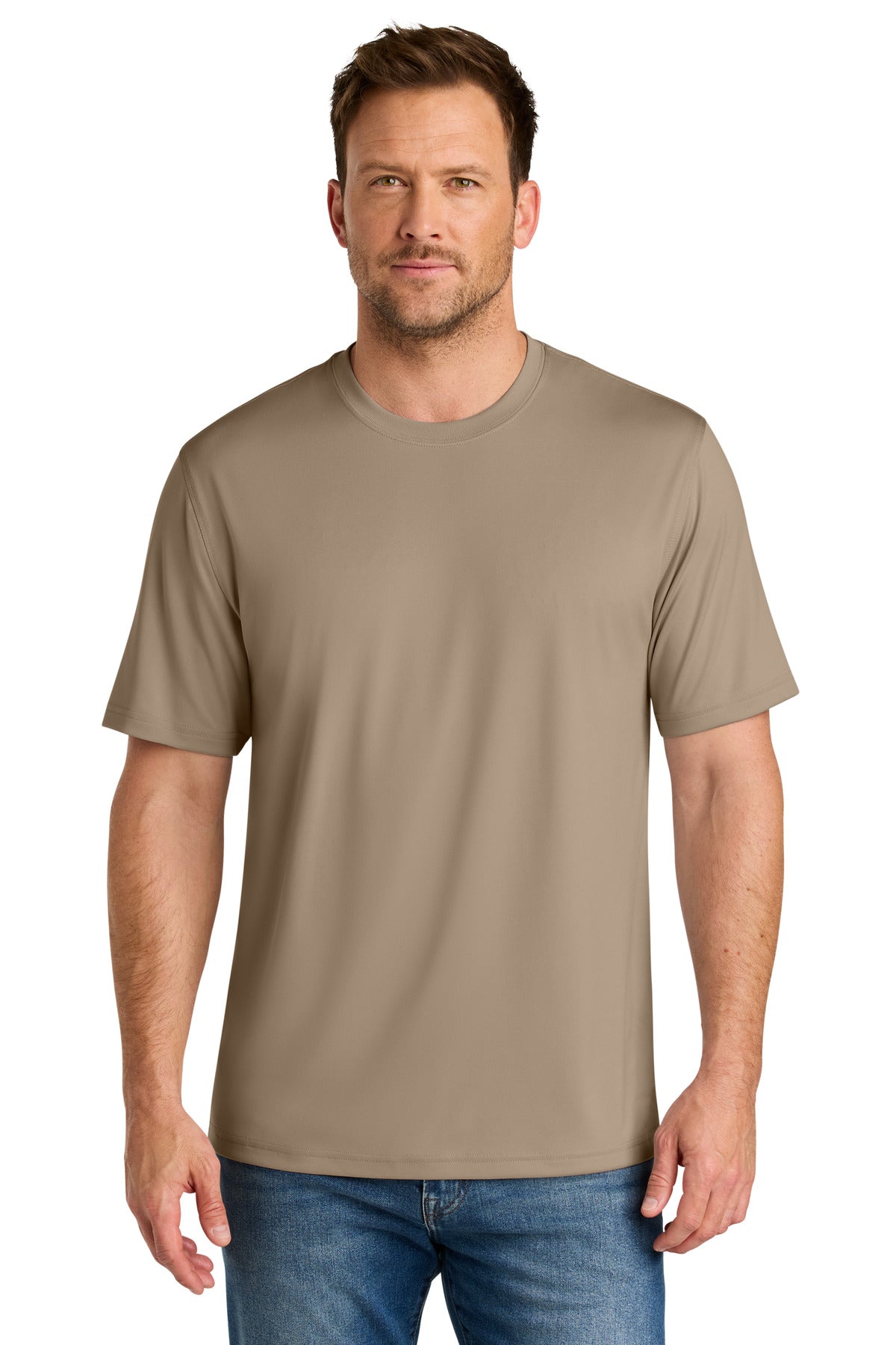Custom Embroidered CornerStone T-Shirts  in Silver Tan