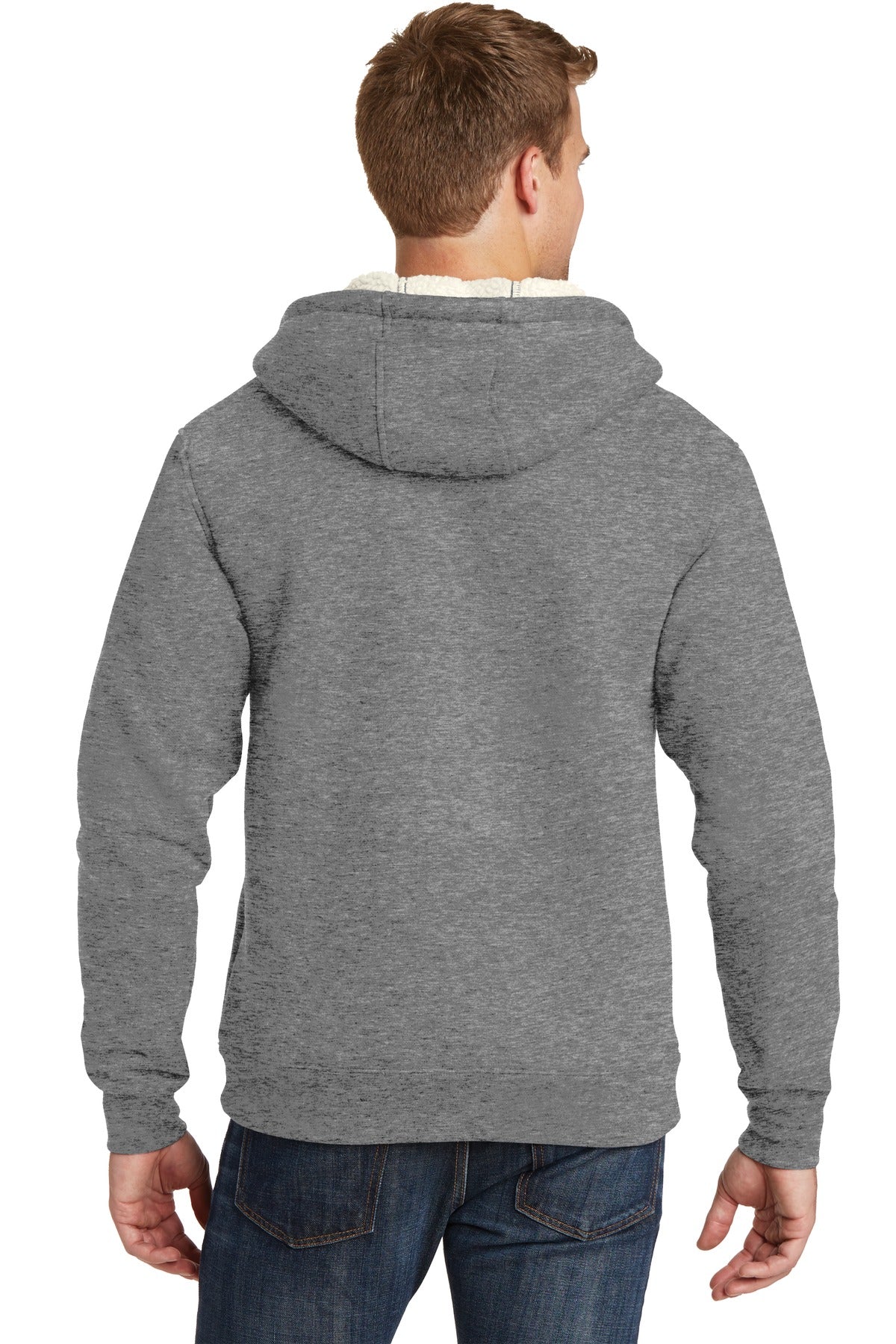 Custom Embroidered CornerStone Heavyweight Sherpa-Lined Hooded Fleece Jacket. CS625,Grey