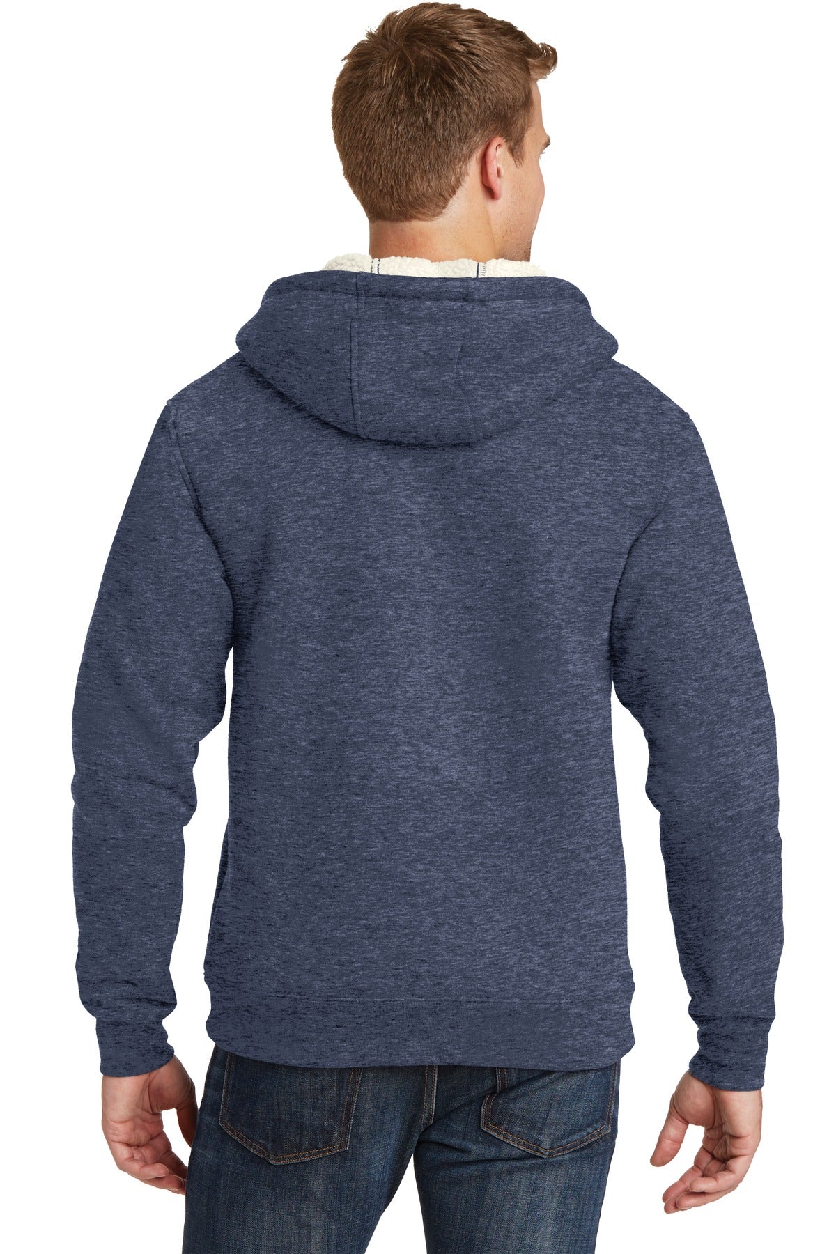 Custom Embroidered CornerStone Heavyweight Sherpa-Lined Hooded Fleece Jacket. CS625,Navy