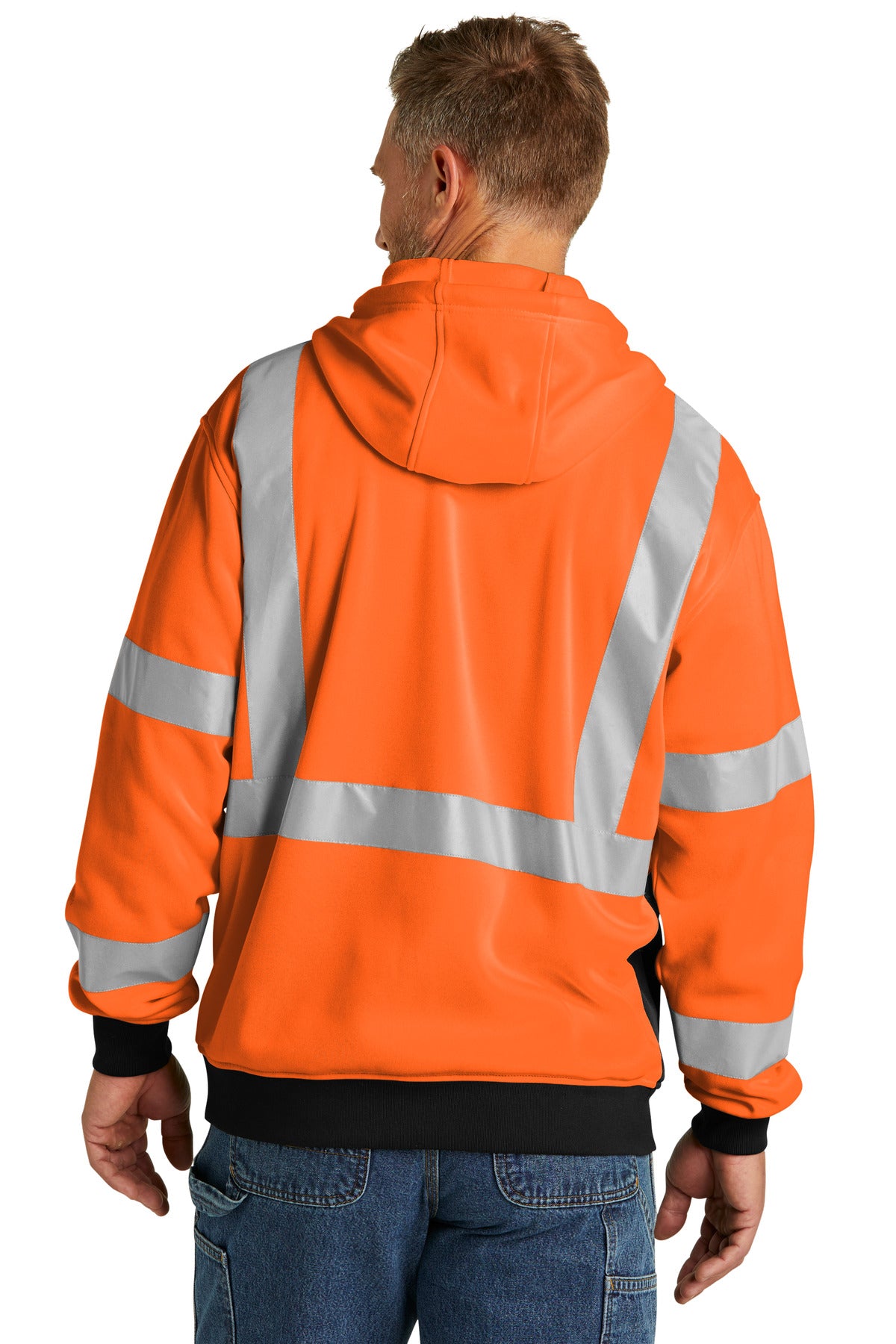 Custom Embroidered CornerStone A107 Class 3 Heavy-Duty Fleece Full-Zip Hoodie CSF300,Safety Orange