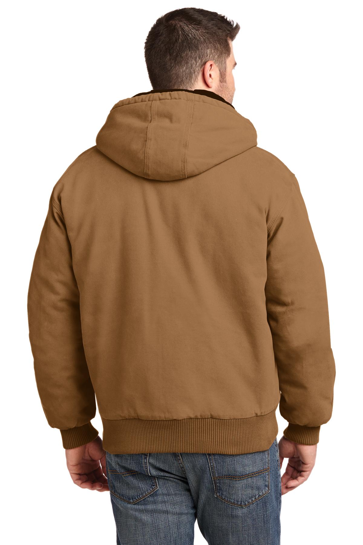 Custom Embroidered CornerStone Washed Duck Cloth Insulated Hooded Work Jacket. CSJ41,Duck Brown