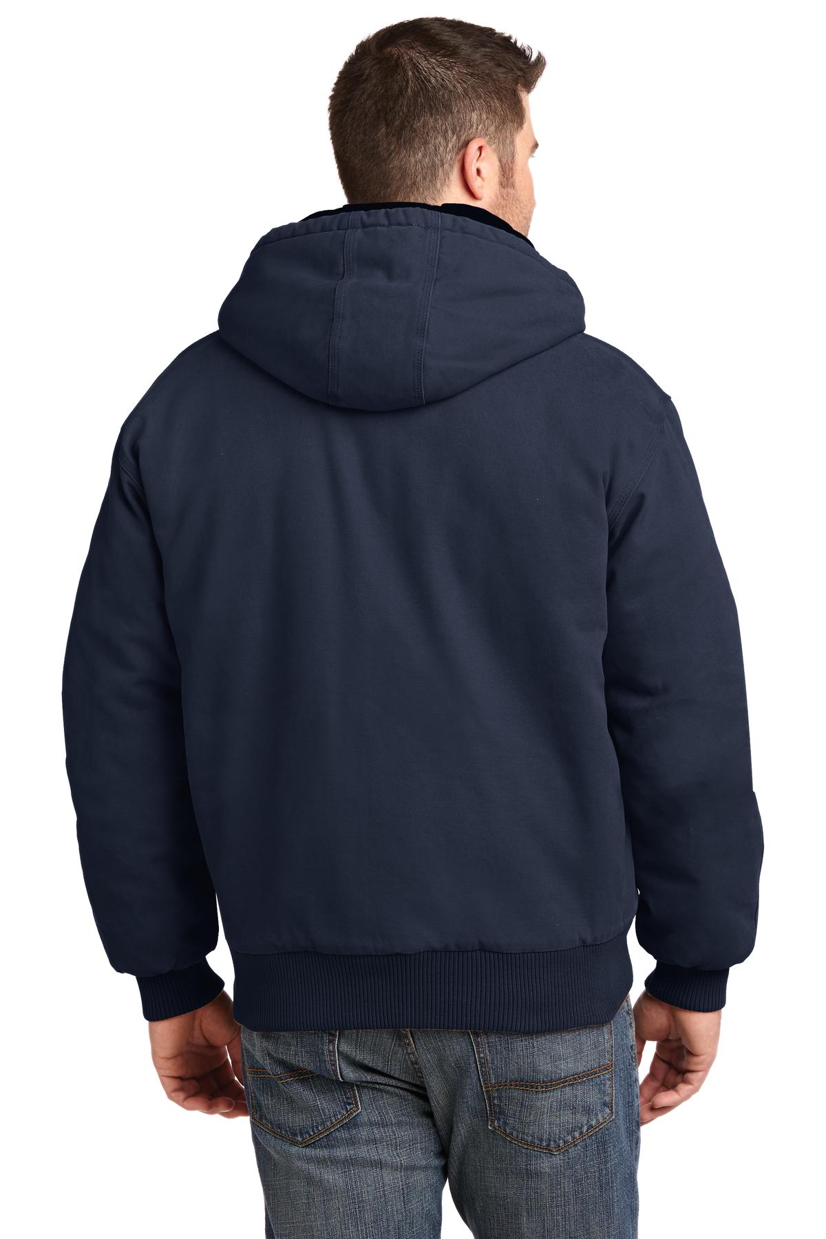 Custom Embroidered CornerStone Washed Duck Cloth Insulated Hooded Work Jacket. CSJ41,Navy